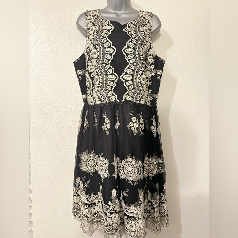 New Anthropologie's Wedding Guest Dress: Elegant Black and Ivory Lace Dress